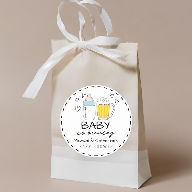 Baby Is Brewing Bottle Beer Glass Baby Shower Classic Round Sticker (Creator Uploaded)