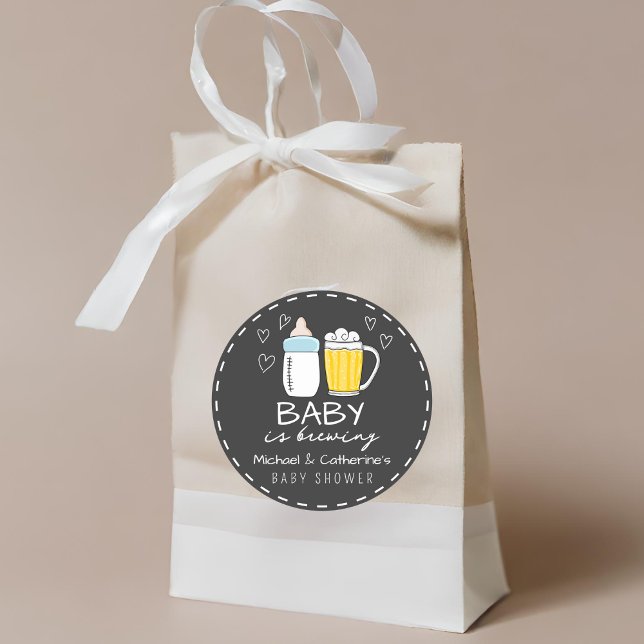 Baby Is Brewing Bottle Beer Glass Baby Shower Classic Round Sticker (Creator Uploaded)