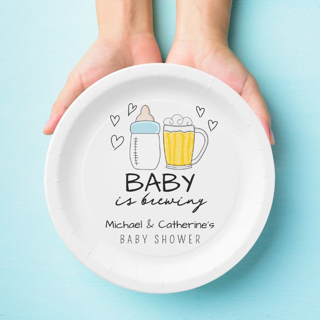 Baby Is Brewing Bottle Beer Glass Baby Shower Paper Plate (Creator Uploaded)