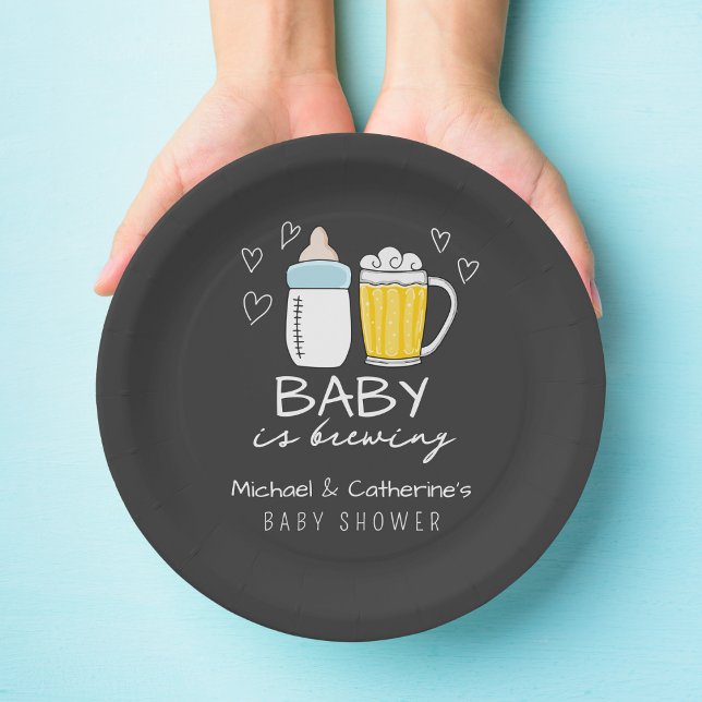 Baby Is Brewing Bottle Beer Glass Baby Shower Paper Plate (Creator Uploaded)