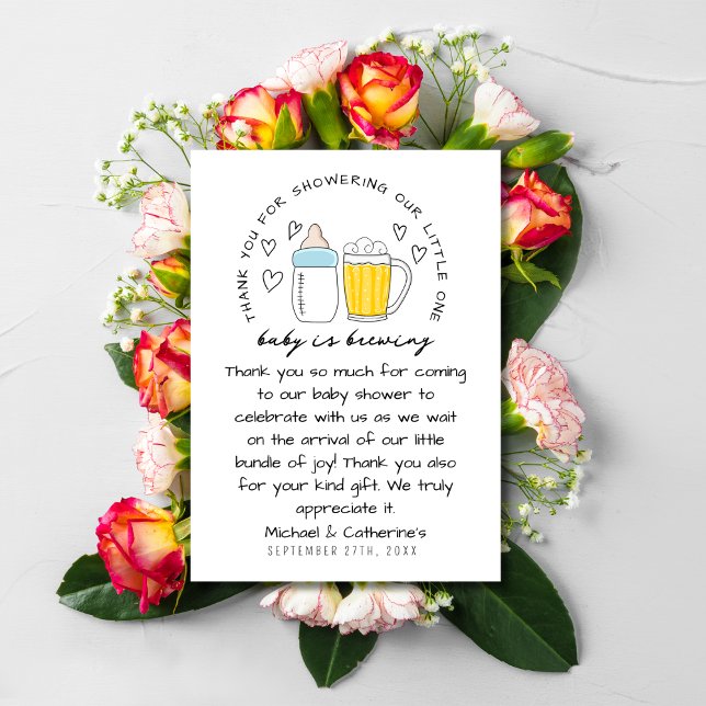 Baby Is Brewing Bottle Beer Glass Baby Shower Thank You Card (Creator Uploaded)