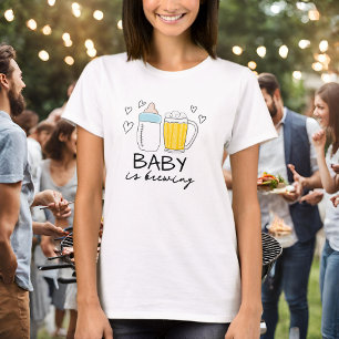 Baby Is Brewing Bottle Beer Glass Mummy To Be T-Shirt