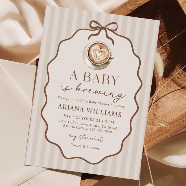Baby is Brewing Bow Coffee Bridal Shower Invitation (Creator Uploaded)