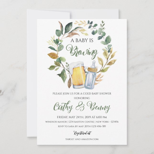 Baby is Brewing Co-ed Couples Shower Invitation (Front)