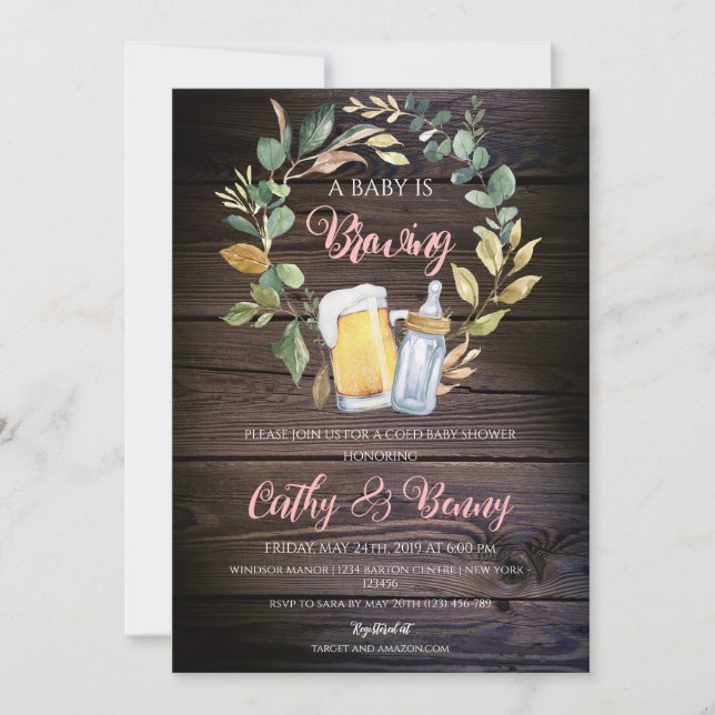 Baby is Brewing Coed Beer Shower Invitation (Front)
