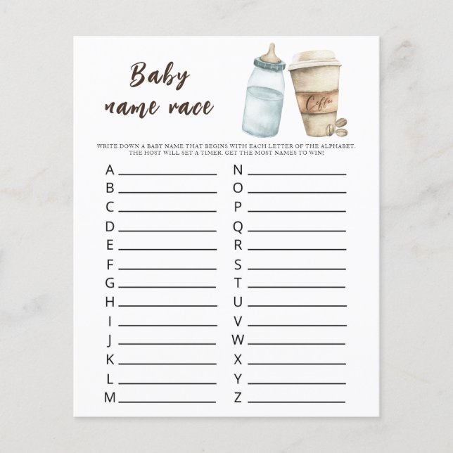 Baby is brewing coffee - Baby name race game (Front)
