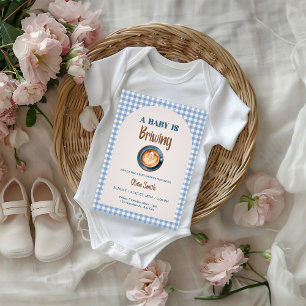 Baby is Brewing Coffee Baby Shower Blue Gingham  Invitation