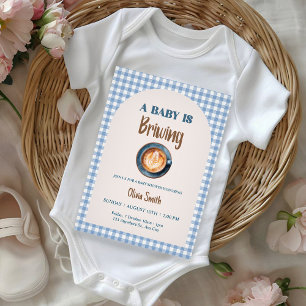 Baby is Brewing Coffee Baby Shower Blue Gingham  Invitation