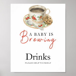 Baby is brewing coffee baby shower Drinks  Poster