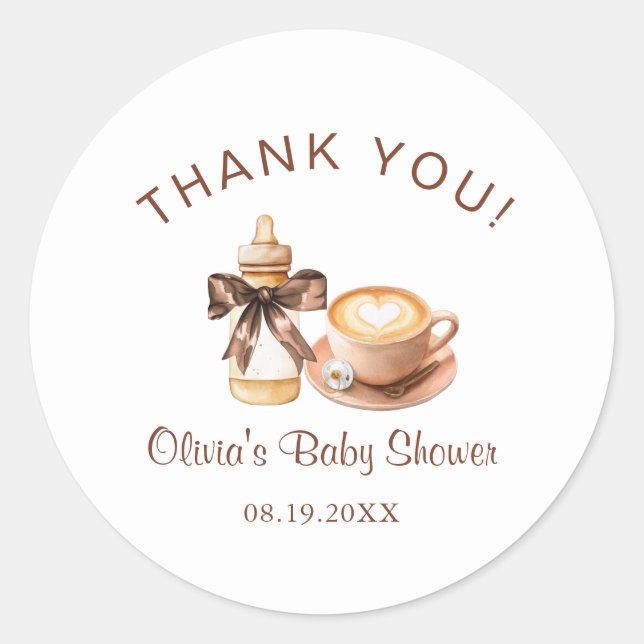 Baby Is Brewing Coffee Baby Shower Thank You Classic Round Sticker (Front)