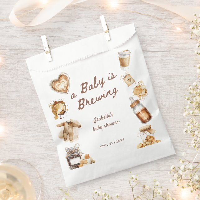 Baby Is Brewing Coffee Brown Baby Shower Favour Bags (Clipped)