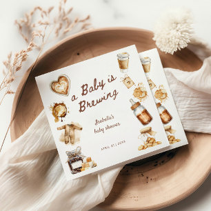 Baby Is Brewing Coffee Brown Baby Shower Napkin