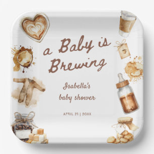 Baby Is Brewing Coffee Brown Baby Shower Paper Plate