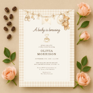Baby is Brewing Coffee Clothesline Baby Shower Invitation