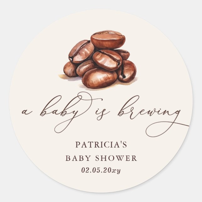 Baby is Brewing Coffee Gender Neutral Baby Shower Classic Round Sticker (Front)