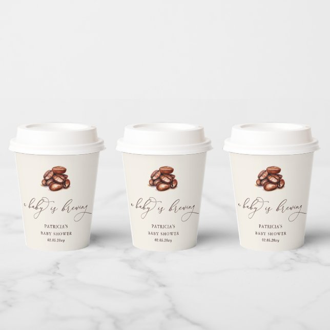Baby is Brewing Coffee Gender Neutral Baby Shower Paper Cups (Multi)