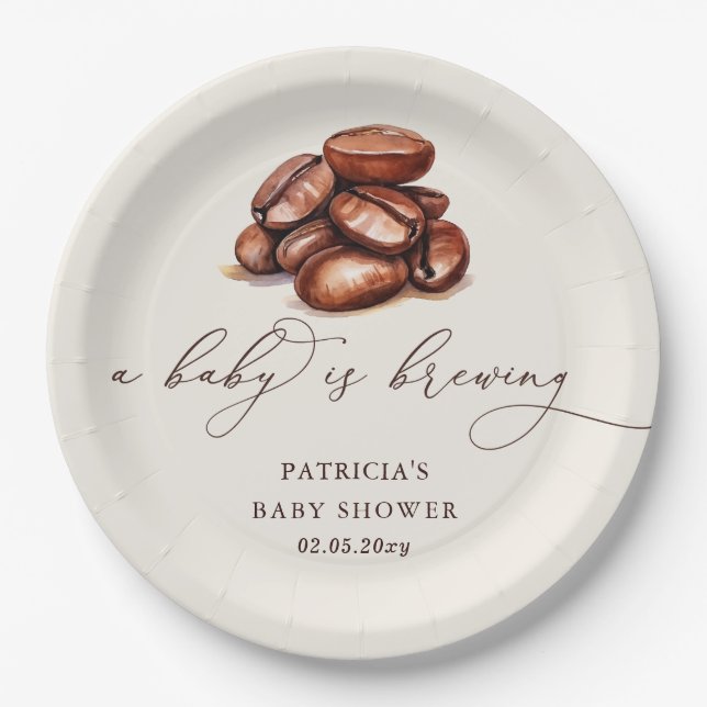 Baby is Brewing Coffee Gender Neutral Baby Shower Paper Plate (Front)
