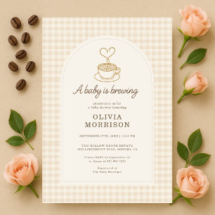 Baby is Brewing Coffee Gingham Baby Shower Invitation