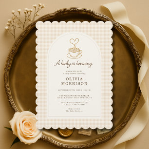 Baby is Brewing Coffee Gingham Baby Shower Invitation