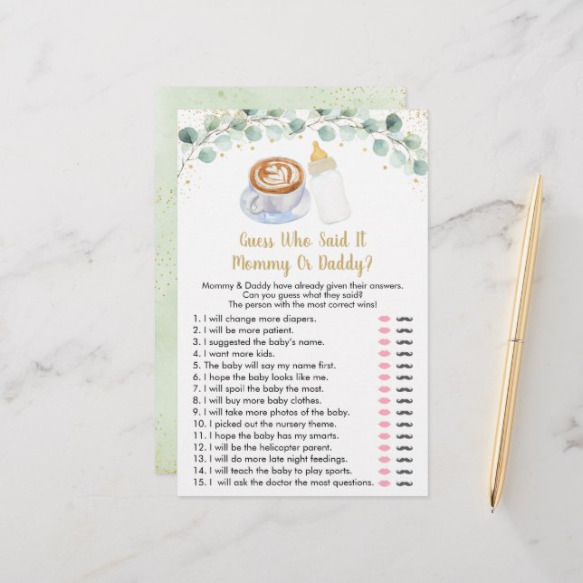 Baby Is Brewing Coffee Guess Who Said It Game (Front/Back In Situ)