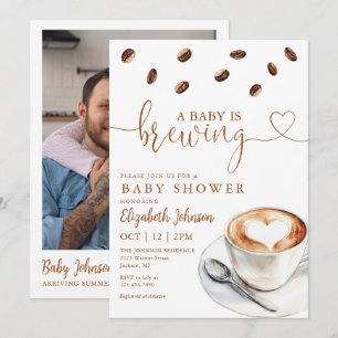 Baby Is Brewing Coffee Photo QR Code Shower Invitation