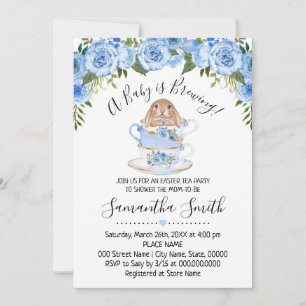 Baby is Brewing Easter Tea Shower Blue Invitation