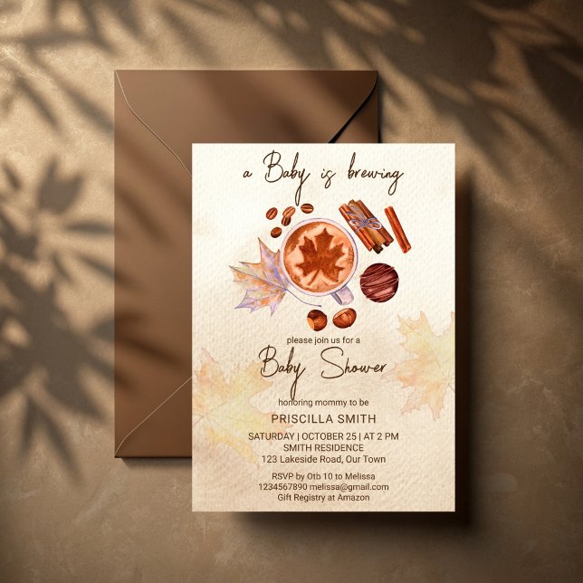 Baby is brewing fall autumn baby shower invitation (A Baby is brewing fall coffee baby shower template invitation instant download spices hot chocolate )