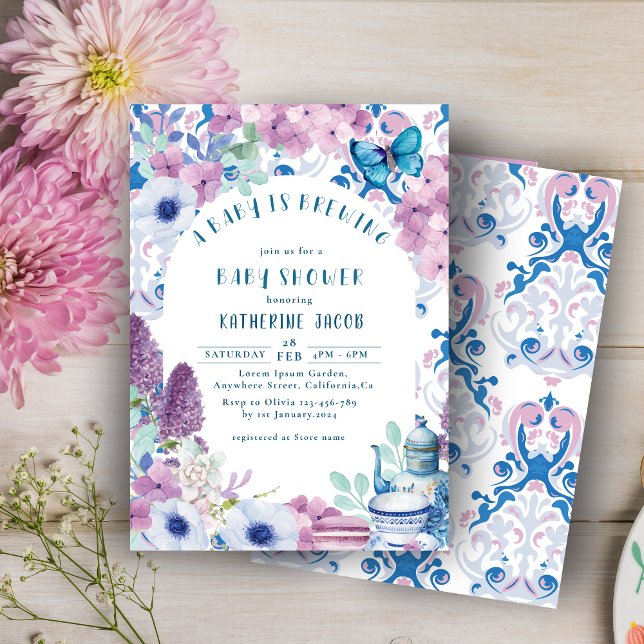 Baby is Brewing floral Tea party Baby shower  Invitation (Creator Uploaded)