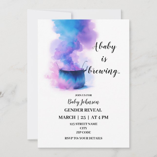 Baby is brewing gender reveal invitation (Front)