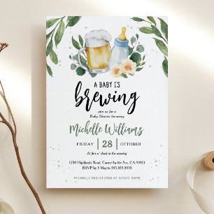Baby Is Brewing Greenery Baby Shower Invitation