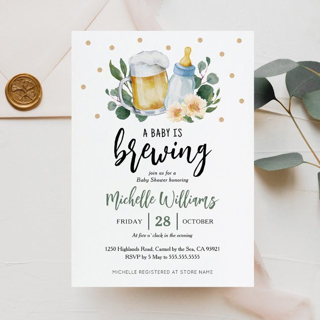Baby Is Brewing Greenery Baby Shower Invitation (Creator Uploaded)