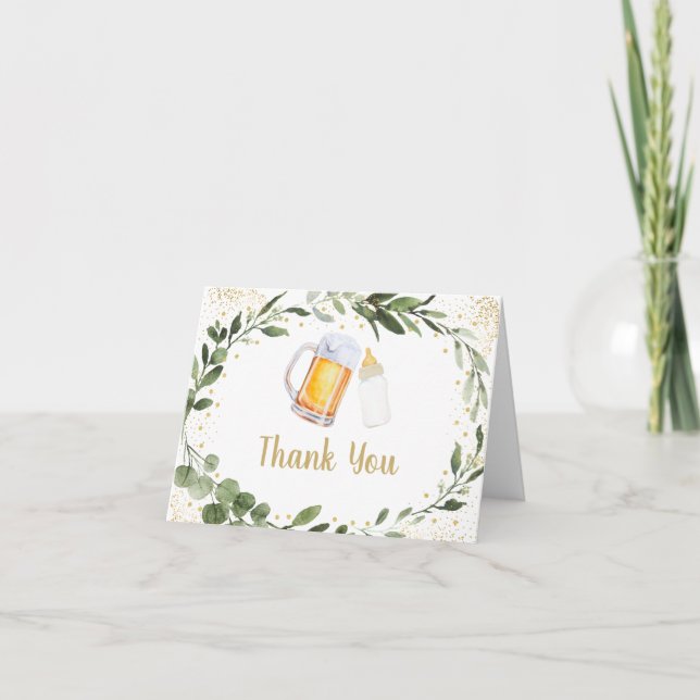 Baby Is Brewing Greenery Baby Shower Thank You Card (Front)