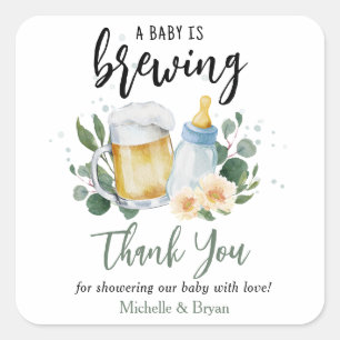 Baby Is Brewing Greenery Baby Shower Thank You Square Sticker