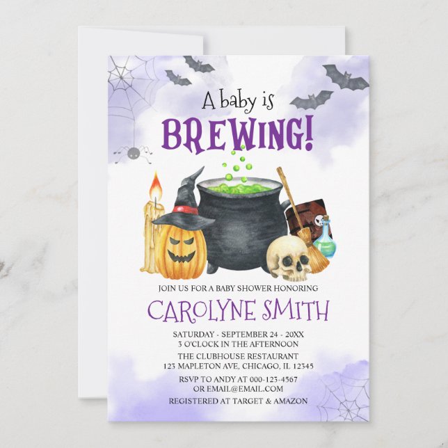 Baby is Brewing Halloween Baby Shower Invitation (Front)