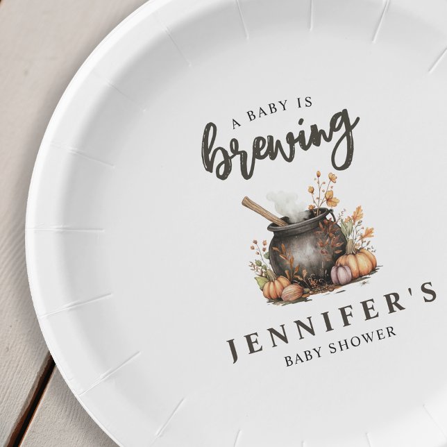 Baby Is Brewing Halloween Baby Shower Paper Plate (Creator Uploaded)