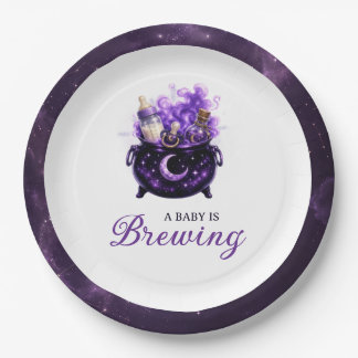 Baby Is Brewing Halloween Baby Shower Paper Plates