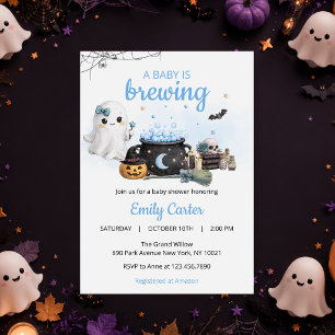 Baby Is Brewing Halloween Blue Baby Shower Invitation