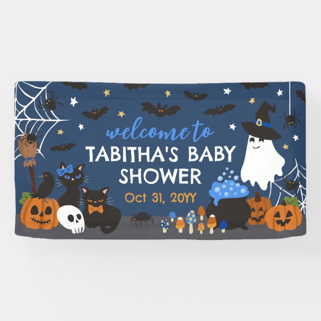 Baby Is Brewing Halloween Boy Baby Shower Welcome Banner (Horizontal)
