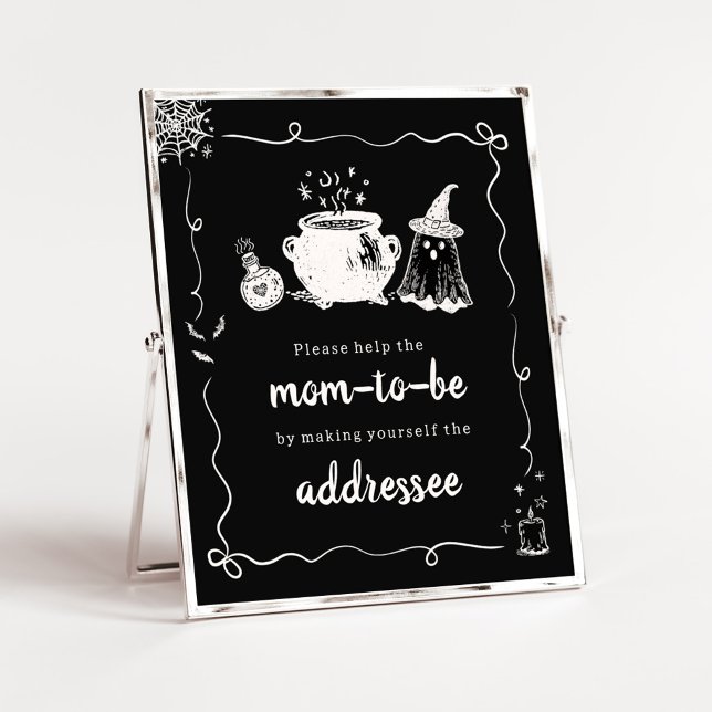 Baby is Brewing Halloween Envelope Station Sign (Hand Drawn A Baby is Brewing Baby Shower Envelope Station Sign)