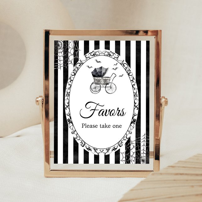 Baby is Brewing Halloween Favours Sign (Gothic Carriage Bats Baby Shower Favors Sign)
