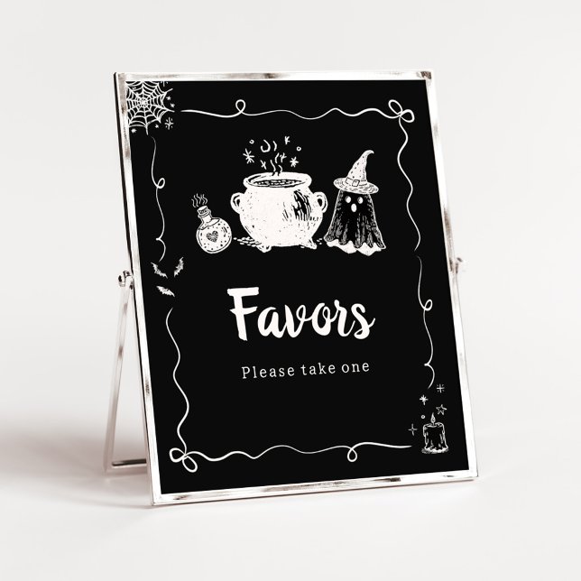 Baby is Brewing Halloween Favours Sign (Hand Drawn A Baby is Brewing Baby Shower Favors Sign)