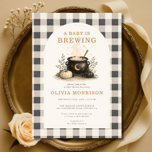 Baby is Brewing Halloween Gingham Baby Shower Invitation
