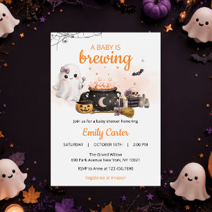 Baby Is Brewing Halloween Orange Baby Shower Invitation