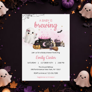 Baby Is Brewing Halloween Pink Baby Shower Invitation