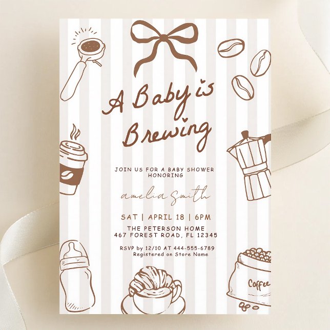 Baby is Brewing Hand Drawn Coffee Shower Invitation (Creator Uploaded)