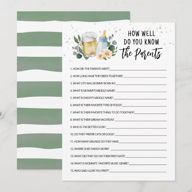 Baby Is Brewing How well do you know the Parents Invitation (Front/Back)