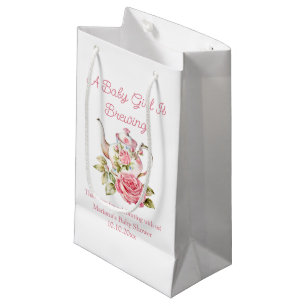 baby is brewing pink floral teapot baby shower small gift bag