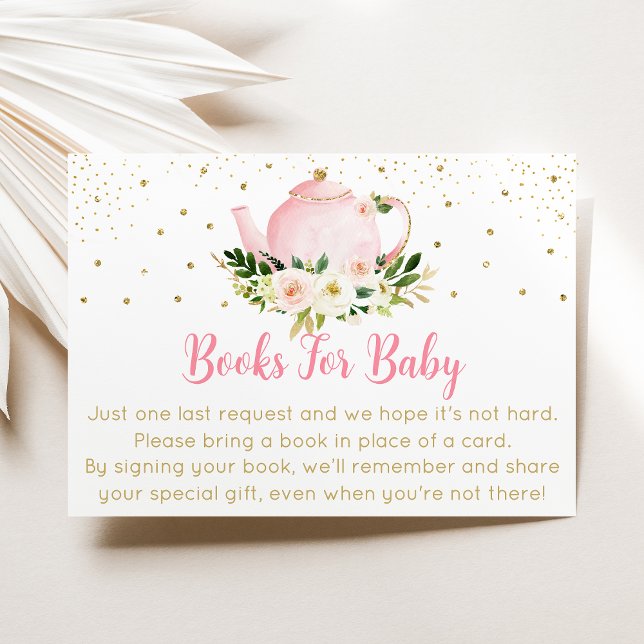 Baby Is Brewing Pink Gold Tea Baby Book Request Enclosure Card (Creator Uploaded)