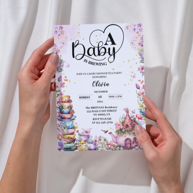  baby is brewing pink gold tea baby shower invitation (Creator Uploaded)