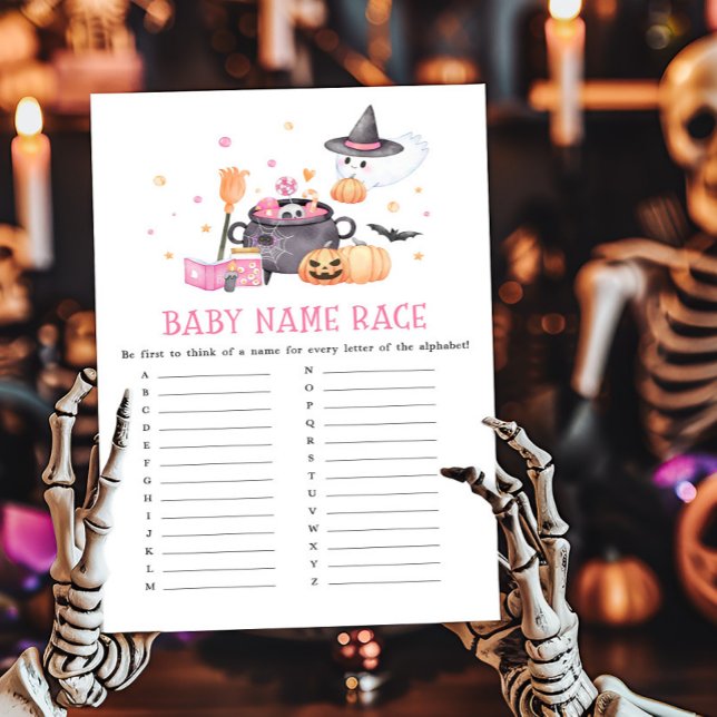 Baby is Brewing Pink Halloween Baby Name Race Game (Baby is Brewing Baby Shower Baby Name Race Game)